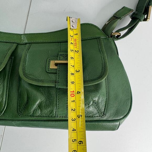 Vintage Tommy Hilfiger Y2K Green Leather Shoulder Bag Buckle Retro Satchel - Picture 8 of 10